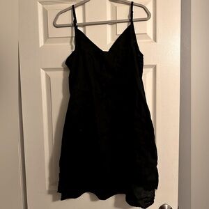 100% Linen V Neck Spaghetti Strap Sleeveless Summer Dresses or nightgown w/Slit.